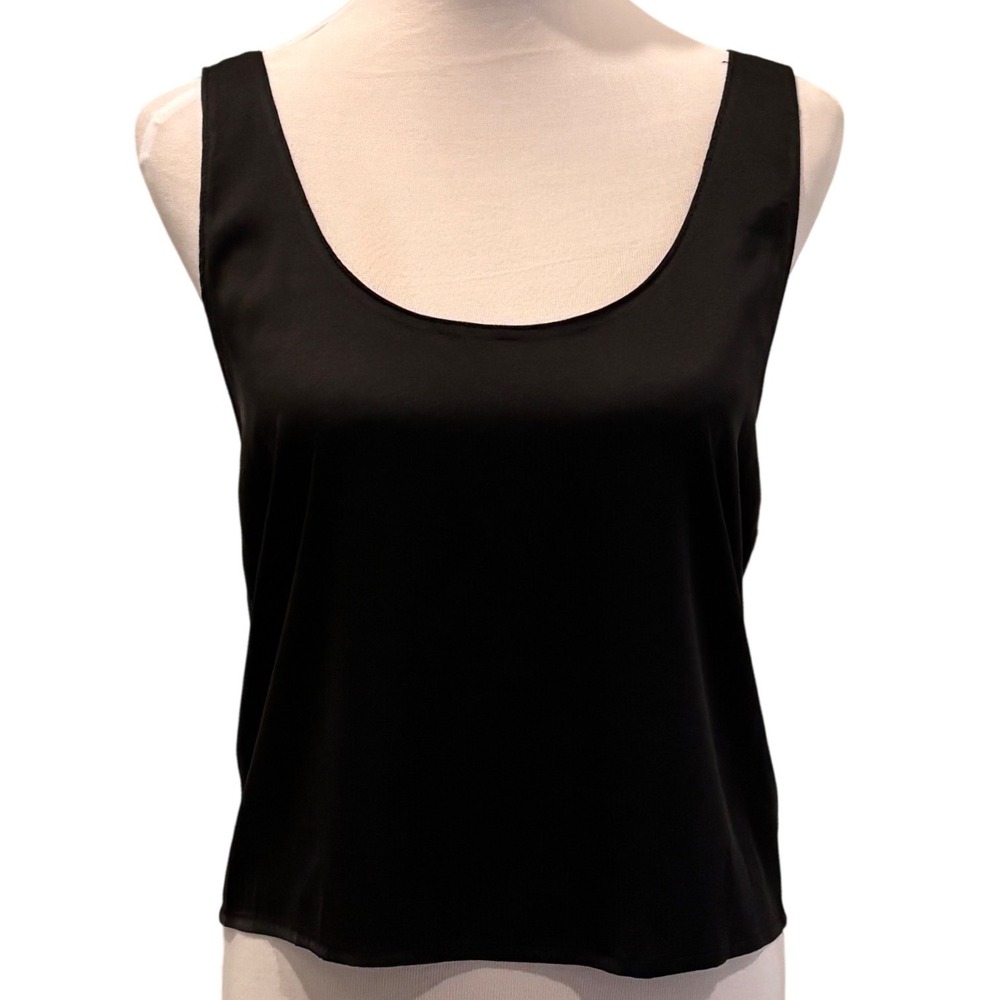 Bishop + Young Tank Top Women Small Black Scoop Neck Rayon Drape Back Sleeveless